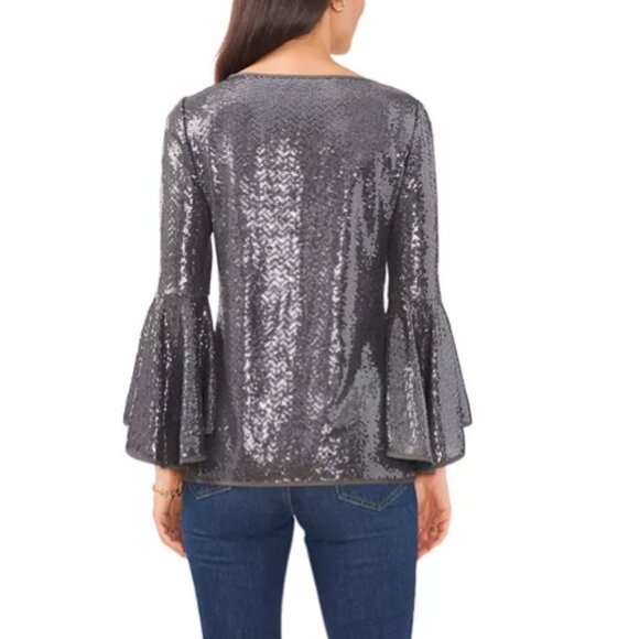 Women's Metallic Knit Flutter Sleeve Top - Picture 4 of 4